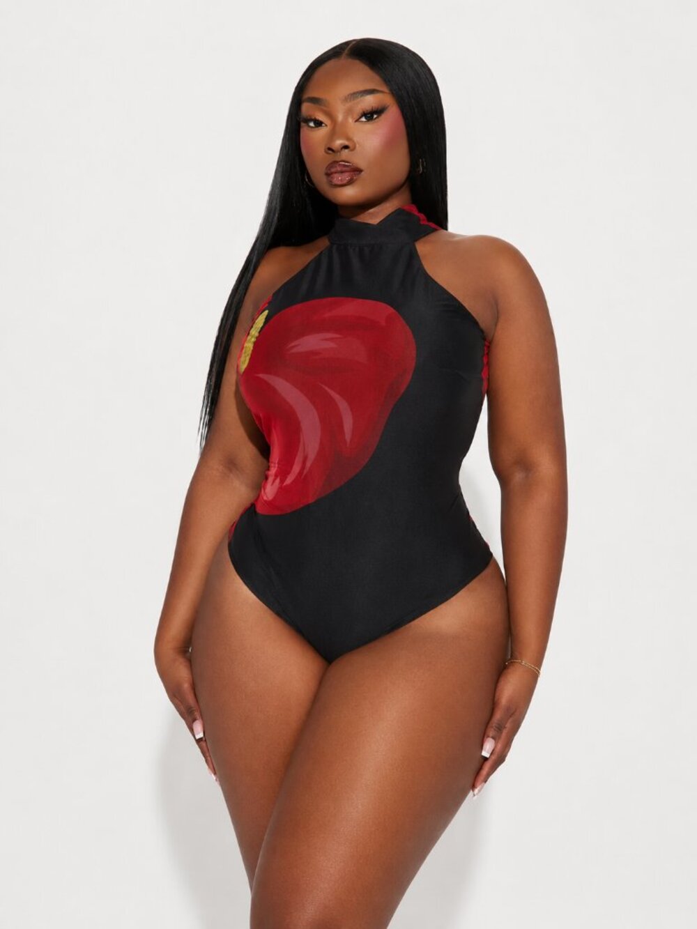 Fashion Nova Full Bloom Backless Bodysuit Black Combo 2X NWOT